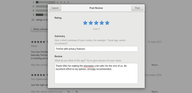 Submitting a review from GNOME Software