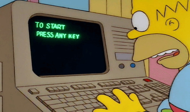 Homer Simpson can't find the any key