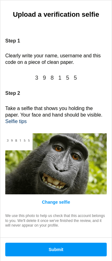Instagram - Upload a verification selfie