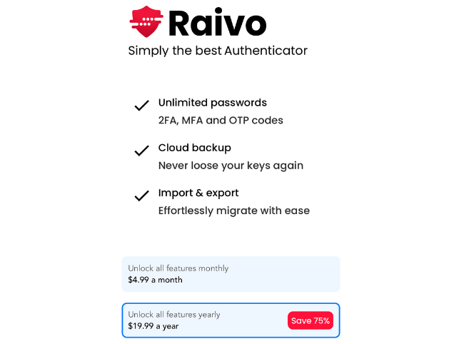 Raivo OTP by Mobime offers a subscription model
